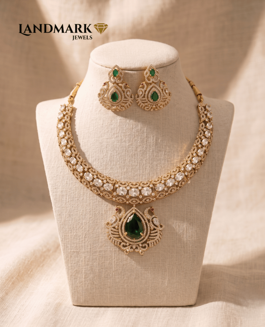 regal-emerald-green-white-polki-peacock-choker-set-with-matching-earrings