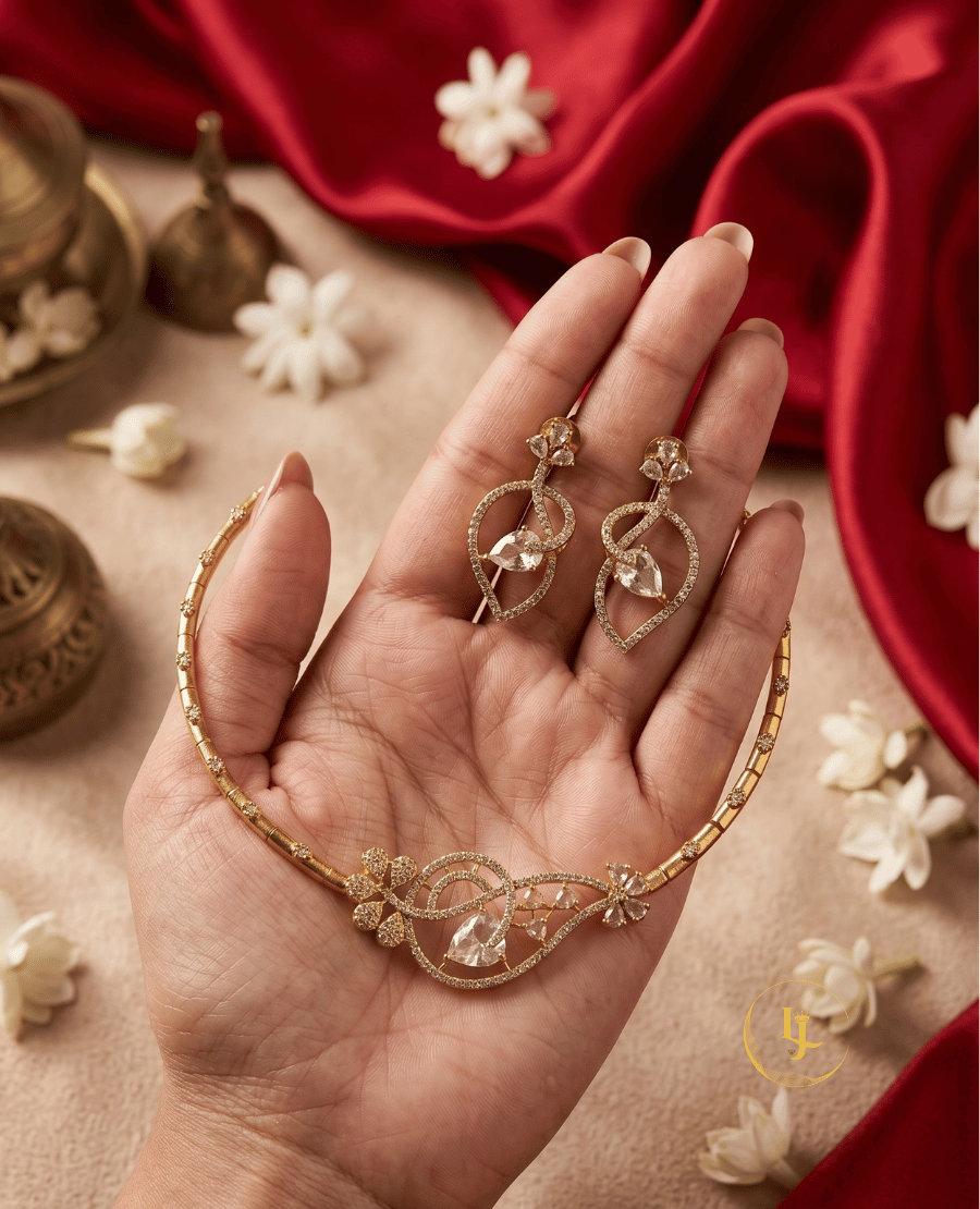landmark-jewels-necklace-and-earrings-held-in-hand-showing-intricate-stone-detailing-and-rose-gold-finish
