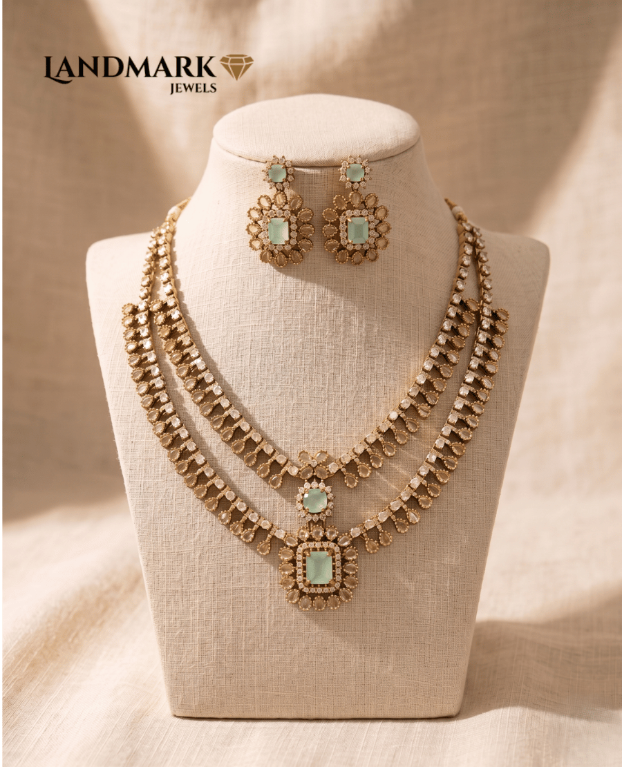 mint-green-stone-studded-dual-layer-floral-necklace-set-with-matching-earrings