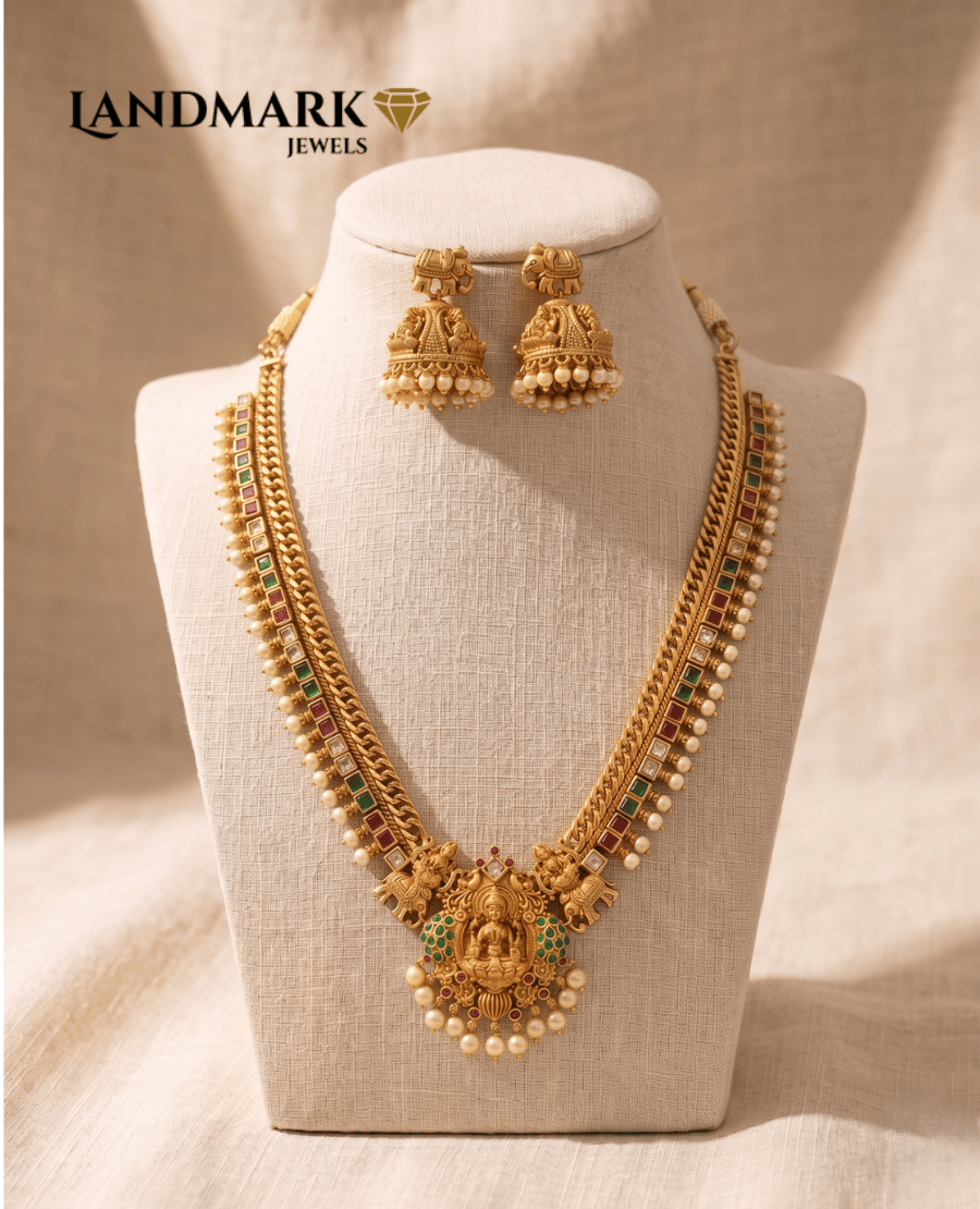 landmark-jewels-antique-gold-plated-lakshmi-temple-necklace-set-with-ruby-emerald-stones