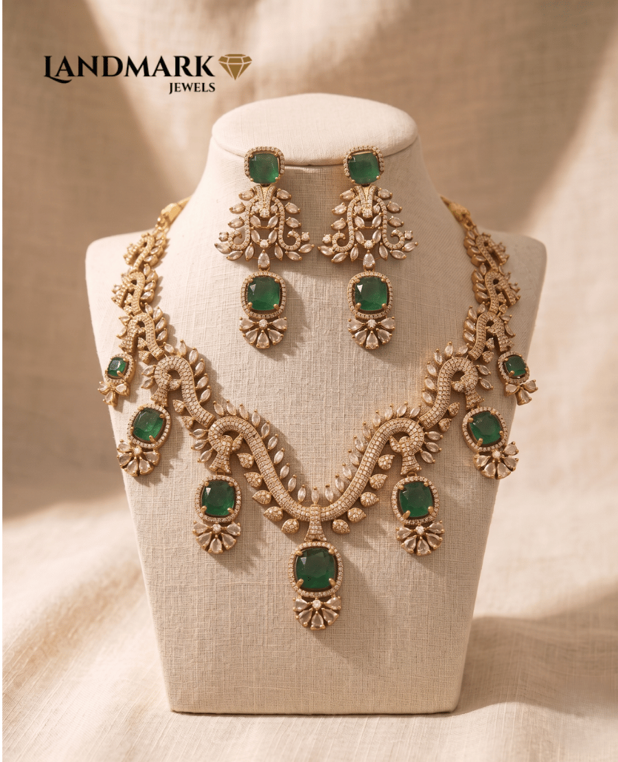 royal-emerald-green-cubic-zirconia-gold-plated-choker-set