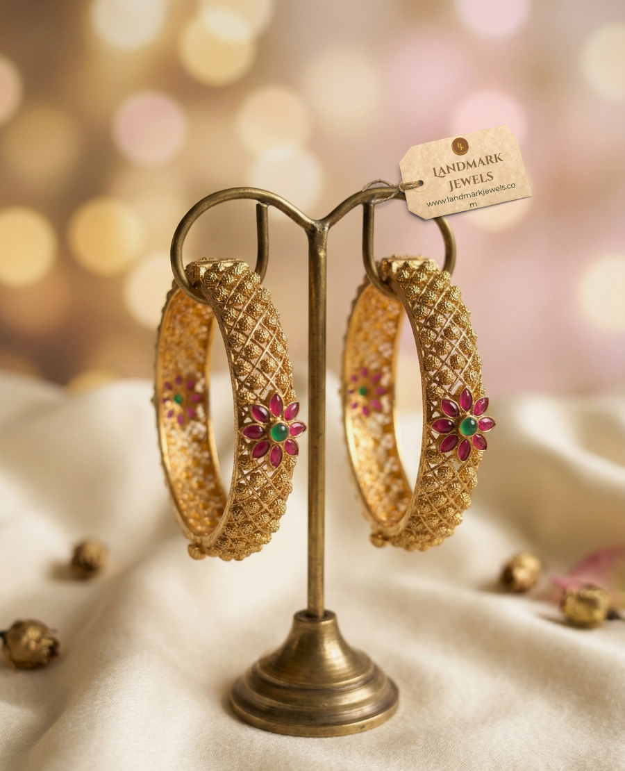 traditional-floral-mesh-gold-bangles-ruby-green