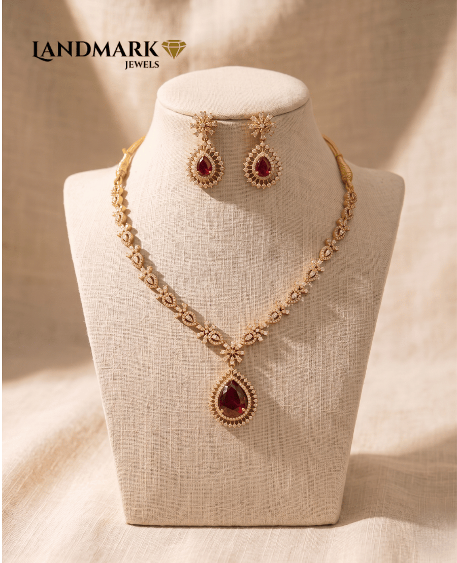 ruby-red-teardrop-pendant-necklace-earrings-set