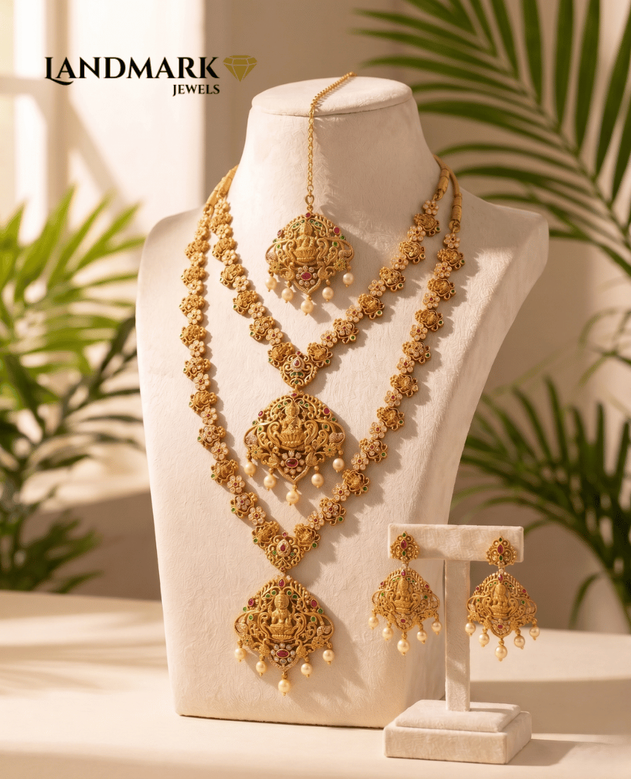 antique-gold-plated-lakshmi-temple-jewelry-long-short-necklace-set