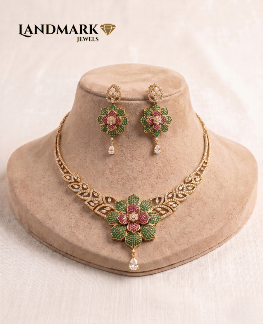 emerald-ruby-floral-blooms-gold-plated-jewelry-set