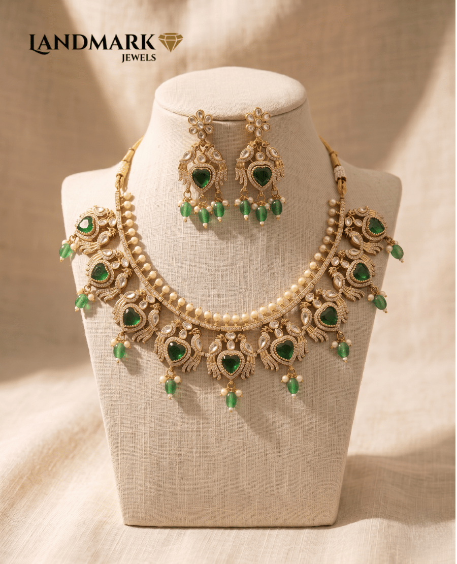 emerald-green-heart-peacock-necklace-earrings-set