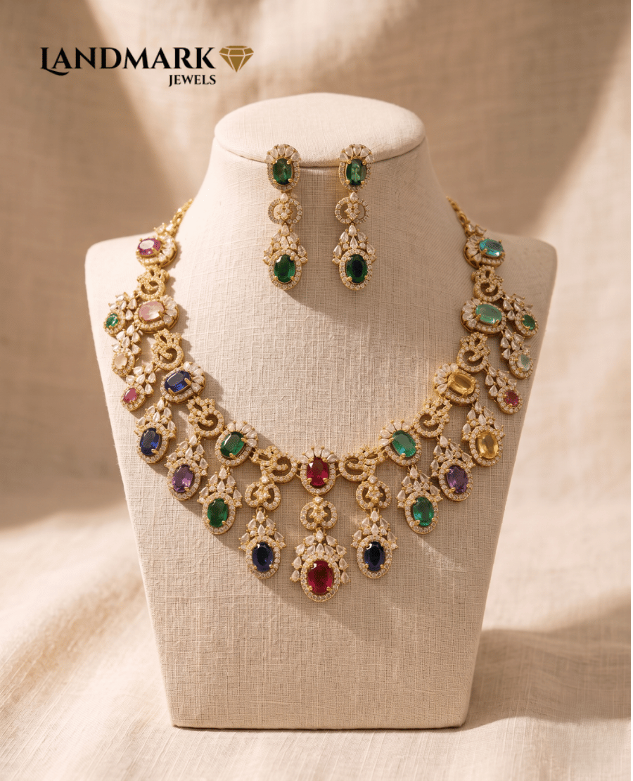 regal-multi-hue-gemstone-choker-drop-earring-set