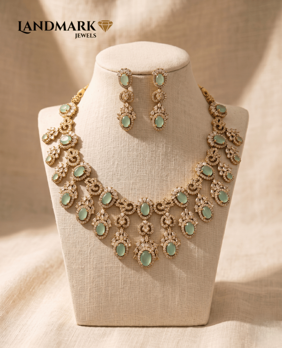elegant-mint-green-stone-polki-craft-drop-necklace-set-with-matching-earrings