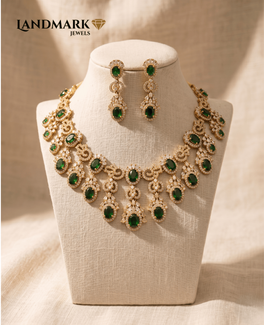 regal-emerald-green-polki-inspired-gold-plated-necklace-set