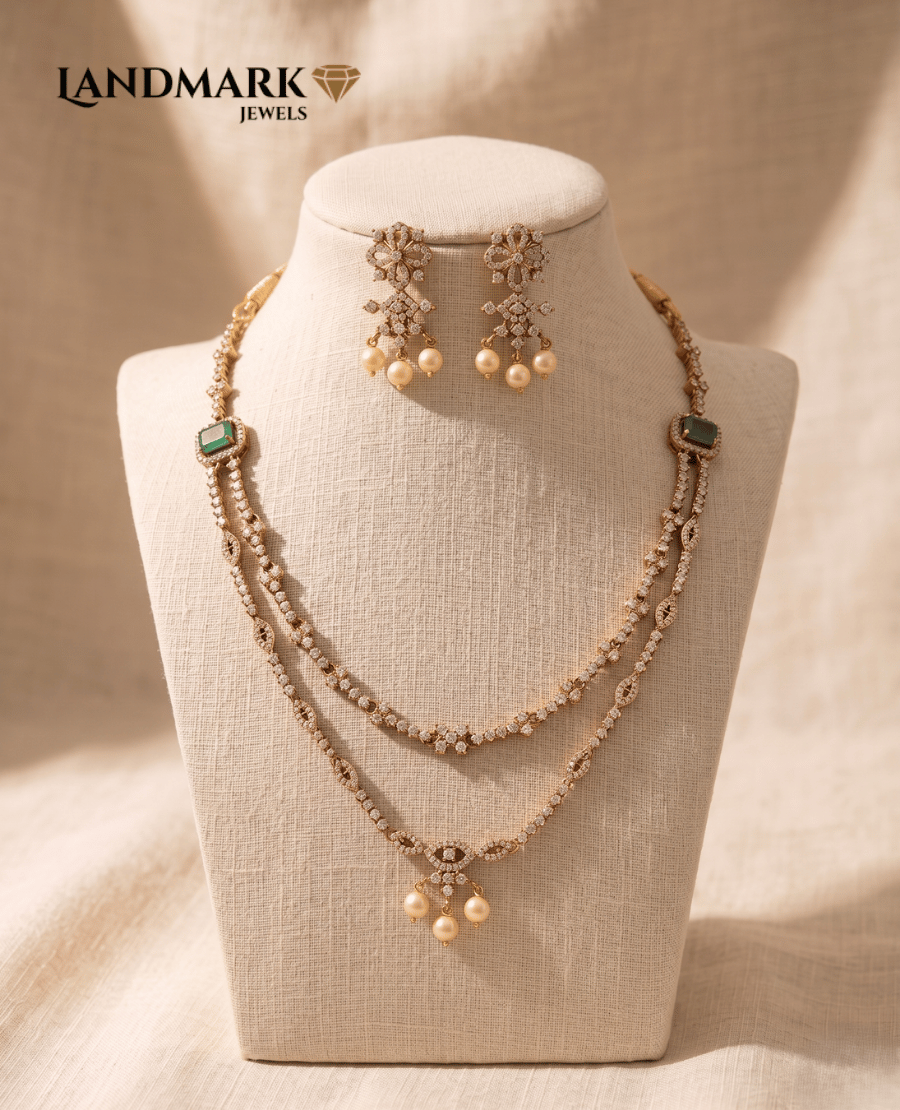 emerald-pearl-layered-cz-necklace-set