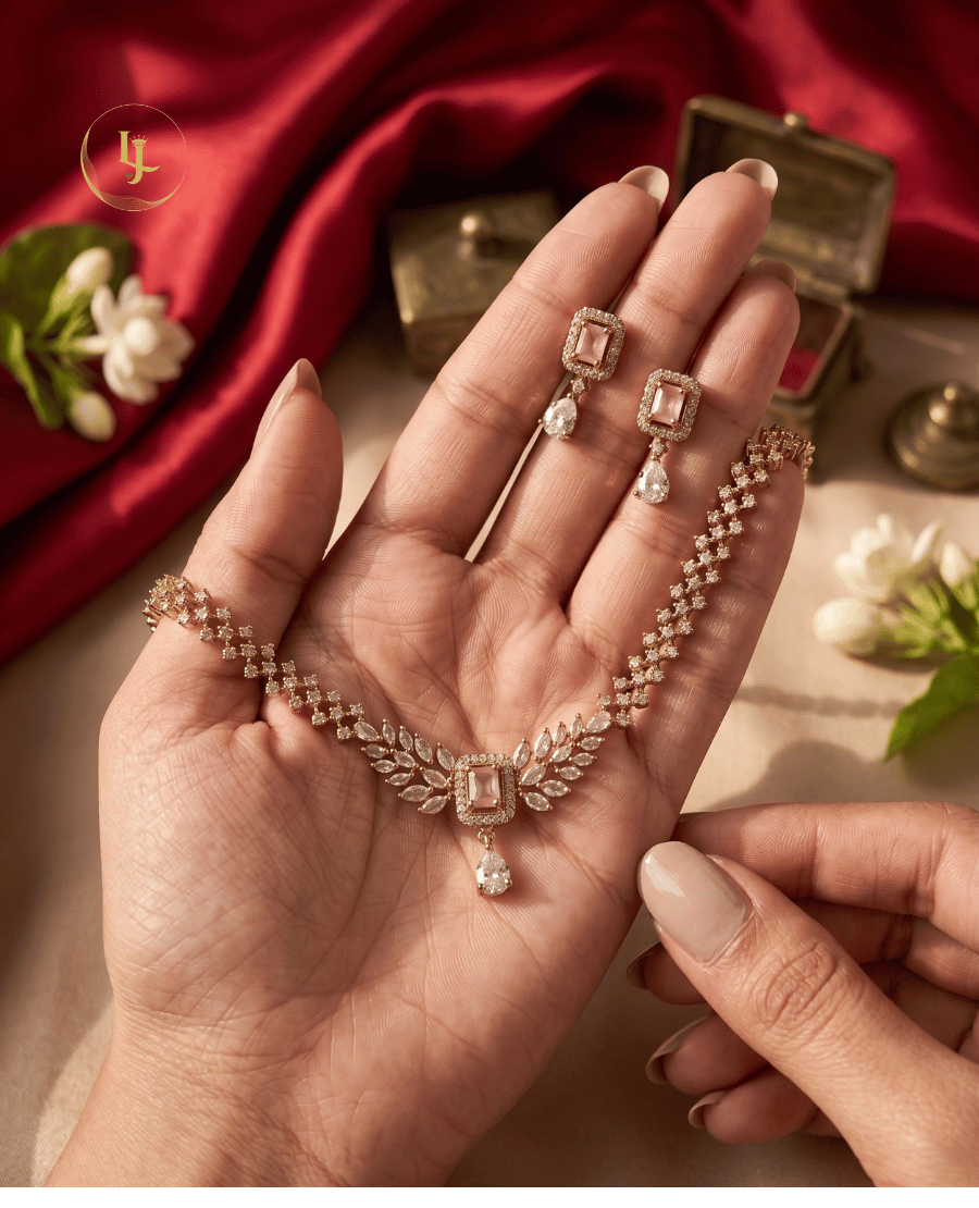 rose-gold-plated-marquise-peach-stone-necklace-set-with-drop-earrings