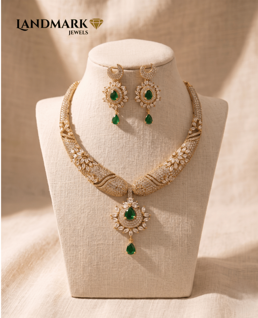 emerald-elegance-cz-necklace-set-with-matching-earrings