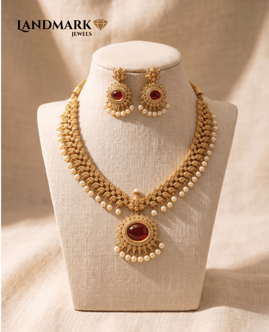 antique-gold-plated-ruby-pearl-necklace-set