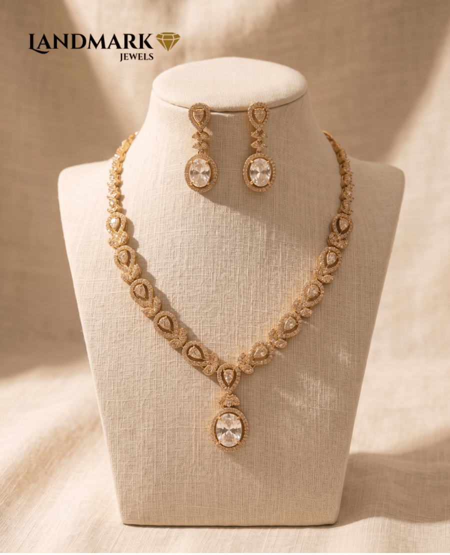 sparkling-oval-american-diamond-gold-plated-necklace-set