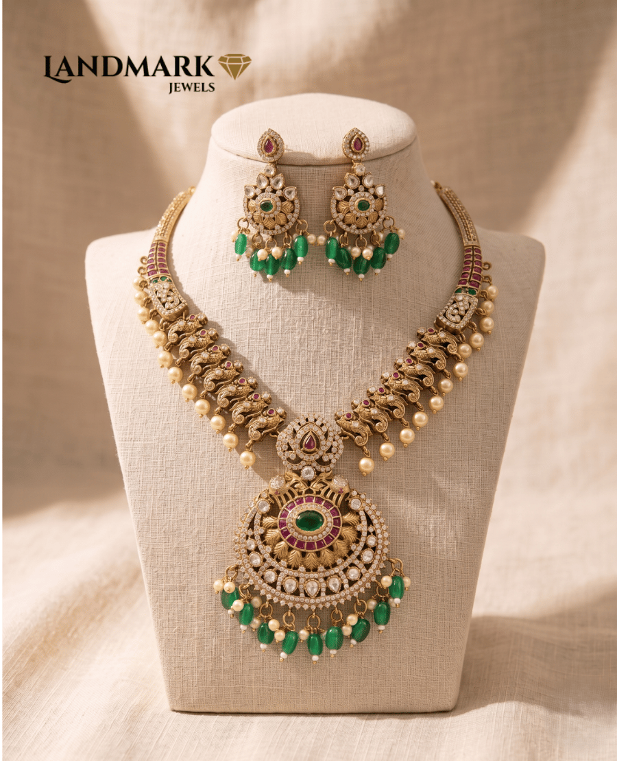 antique-gold-plated-emerald-ruby-temple-jewelry-set