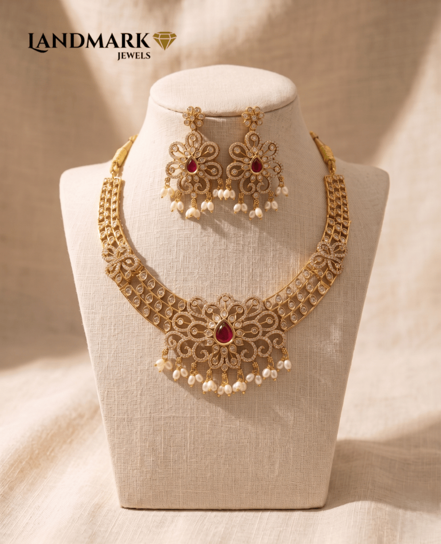 royal-floral-ruby-pearl-gold-plated-choker-set-with-matching-earrings