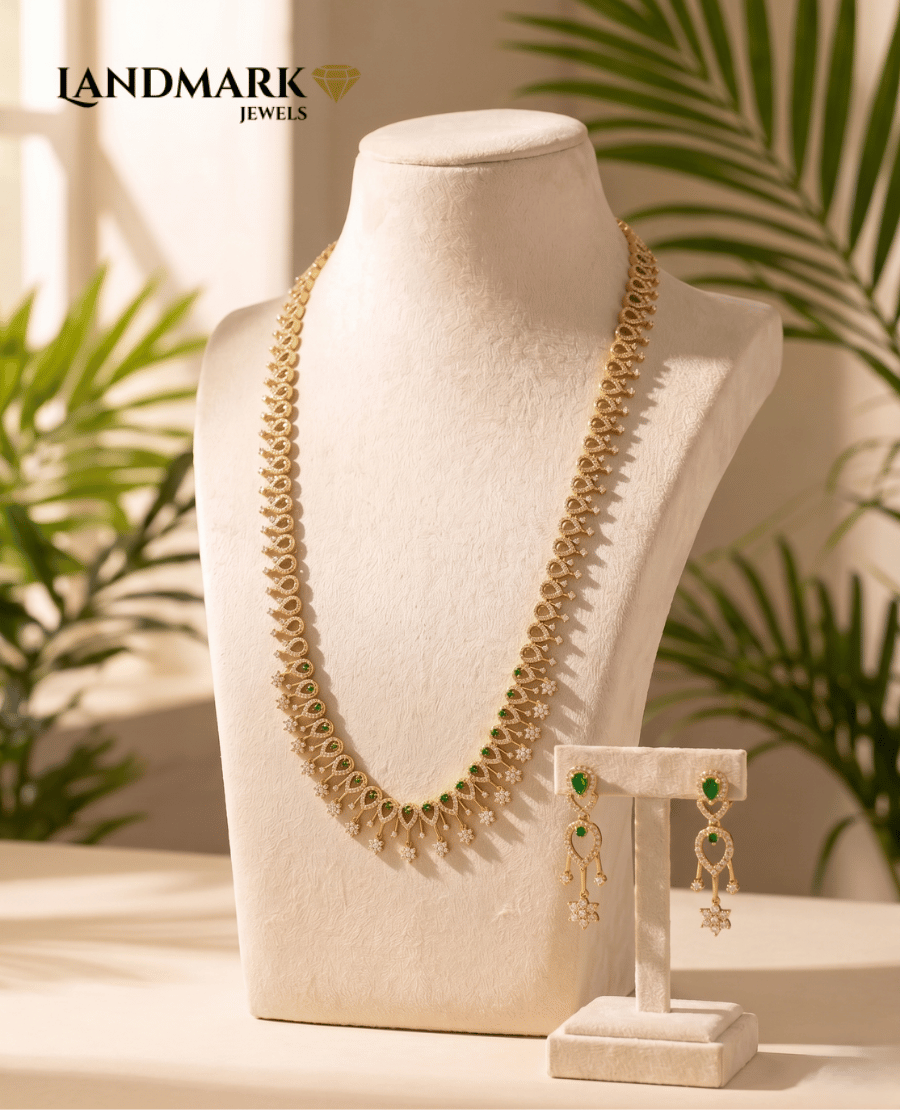gold-plated-emerald-white-stone-studded-long-haram-necklace-set