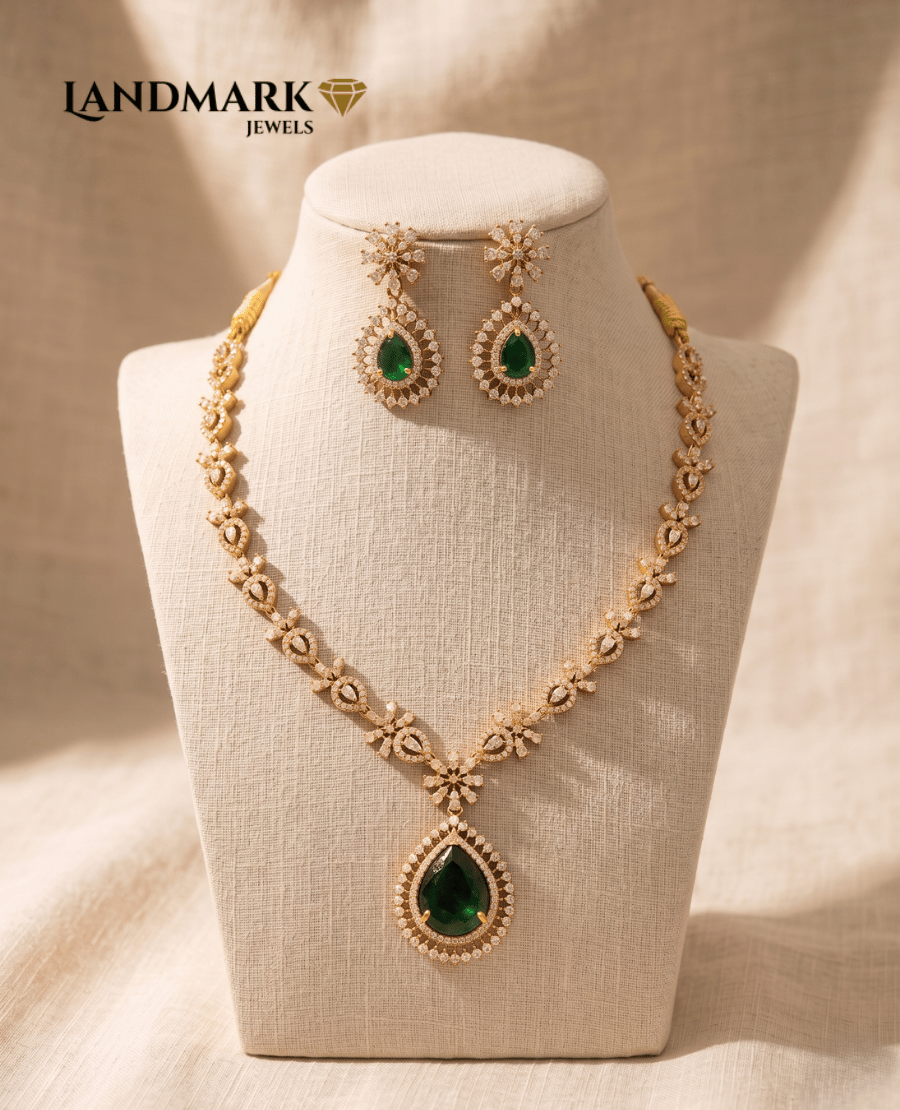 emerald-green-teardrop-necklace-earrings-set