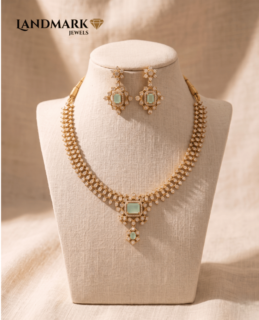 landmark-jewels-mint-green-emerald-cut-stone-ad-studded-gold-plated-necklace-set
