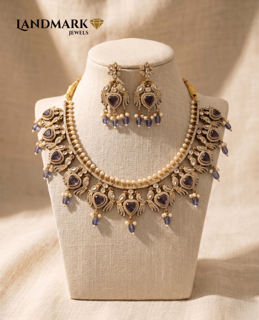 amethyst-tone-heart-peacock-choker-set