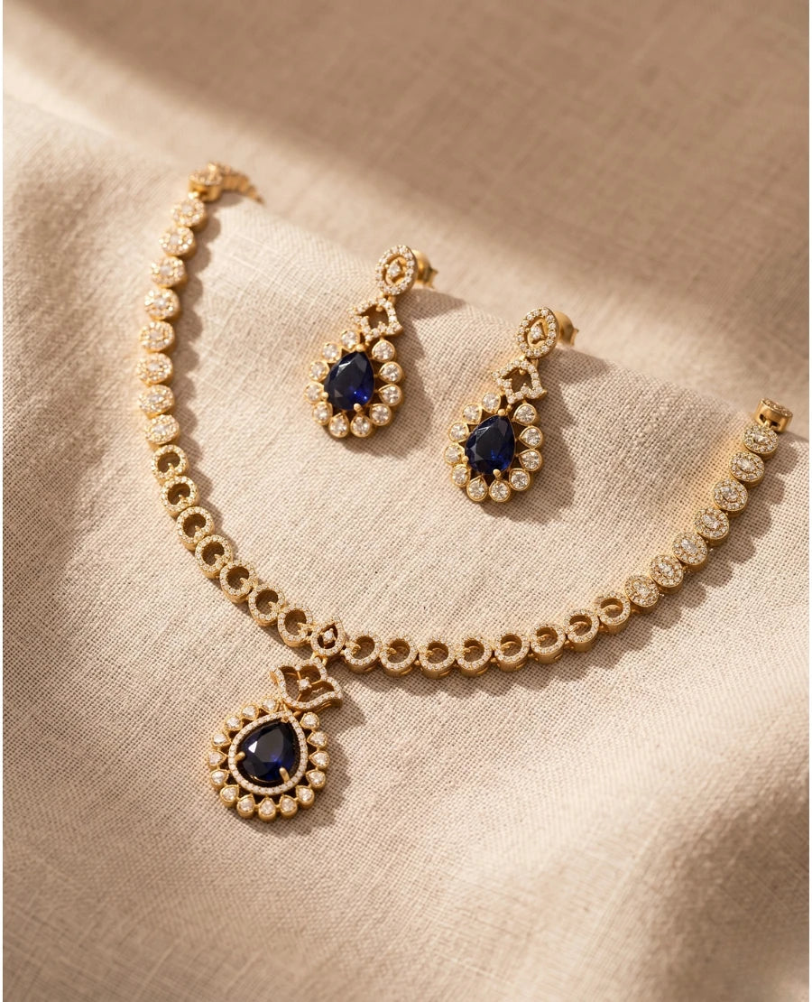 royal-blue-sapphire-cz-gold-plated-choker-necklace-with-pear-pendant-and-matching-earrings